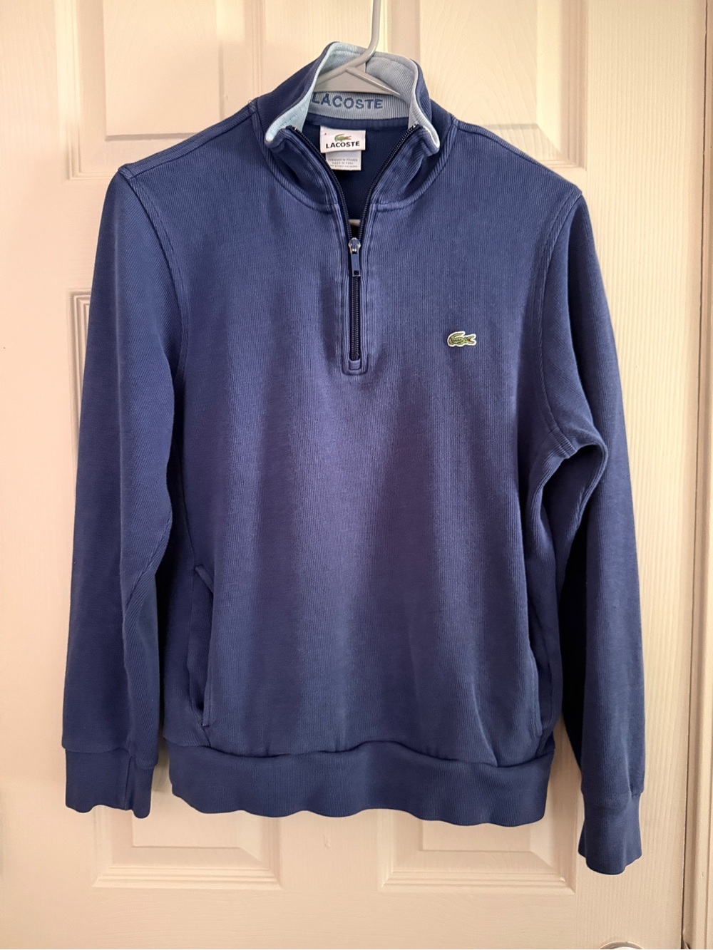 Lacoste Men's Navy Blue Quarter Zip Pullover with Croc Logo